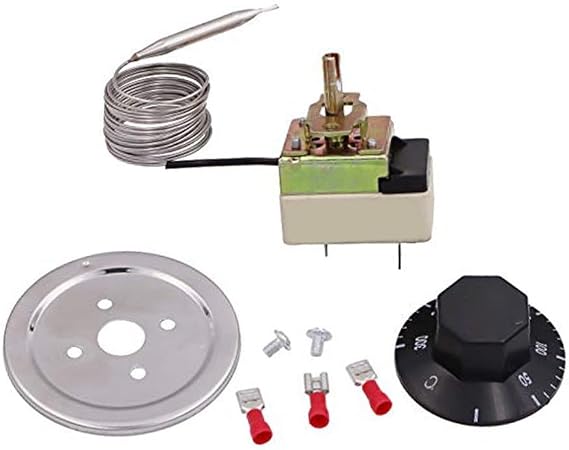 Mechanical Capillary Thermostat 250V 16A with Adjustable 30-110°C Range and 700mm Tube for Electric Ovens, Water Heaters and Fryers, White