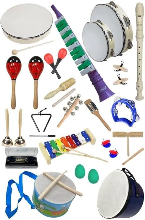 Midex Knitting Tools Set Over Package-3 Maracas Ringtones Triangle Xylophone Melodica Harmonica Drum Flute (23 Pieces)