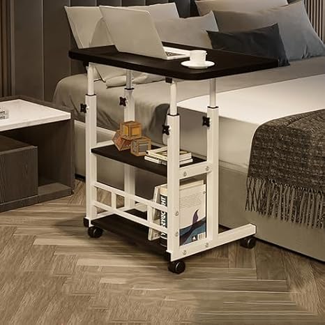 C-Shaped Side Table, C Shaped Sofa Side Table, Height Adjustable Standing Desk with Wheels and Storage Shelves Mobile End Table Laptop Rolling Cart for Sofa Couch C Shaped TV Tray (Color : B