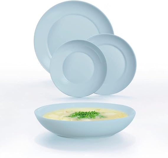 Luminarc Apy Paradise Opal Blue 18 Piece Dinner Set for 6 People - Microwavable Refrigerator Stackable