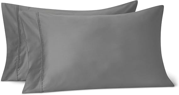 Amazon Basics Deluxe Pillow Case, 100% Cotton Sateen 400 Thread Count, Extra Soft, 50 x 80 cm, Dark Grey