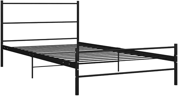 Metal Bed Frame 90x200 cm, Black Bed Frame without Mattress, Solid Construction with Strong Slats for Comfortable Support, Easy Assembly, Elegant Classic Style for Bedroom