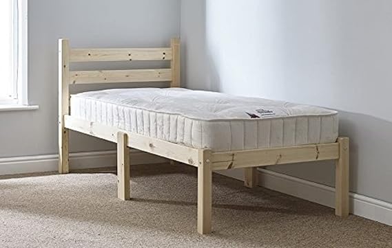 STRICTLY BEDS&BUNKS Thor Pine Single Bed Frame including Sprung Mattress (20 cm), Single 2ft 6 Shorty length