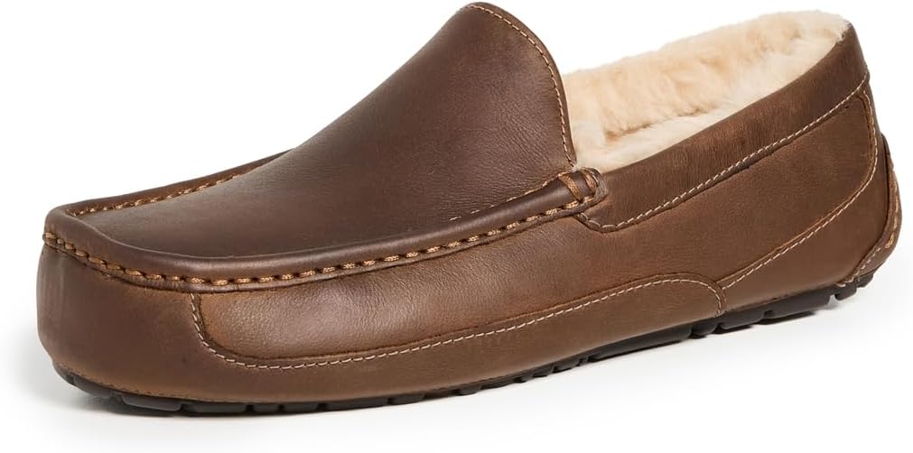 UGG Men's Leather Ascot Slippers, Tan Leather, 9