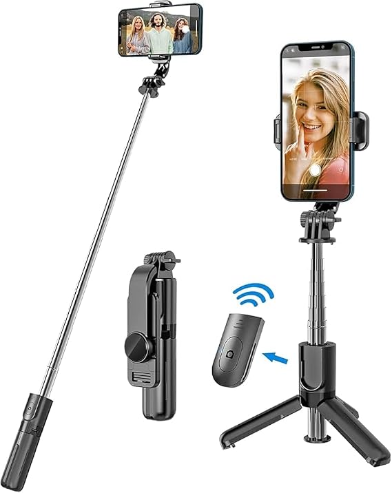 Bluetooth Selfie Çubuğu Tripodlu, Uzaktan Kumandalı, Mobil ve Kameralar ile Uyumlu, Siyah