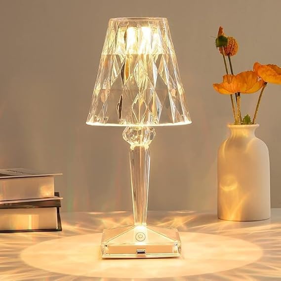 Crystal Table Lamp, Bedside Lamps with Touch Control, 3-Color Changing, USB Cable, 16 Colors [Energy Class A]