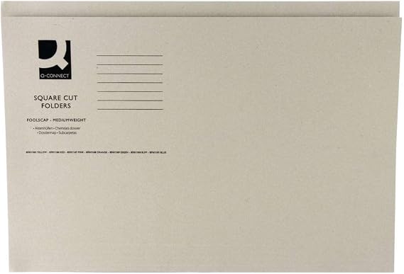 Q-Connect Buff Square Cut Folder Medium Weight Foolscap KF01190, Brown, 250 g - Pack of 100