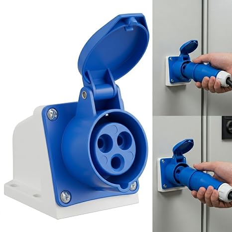 16A 240V Industrial Socket Outdoor Site Plug 3-Pin 2P+E IP44 Waterproof