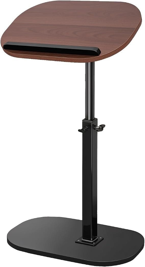 C Shaped End Table, Adjustable Height Skinny Side Table, 360 Degree Swivel TV Tray Tables, Night Stand with 2 Tier Storage Shelf, Tables Drink Desk for Sofa Behind Couch Brown