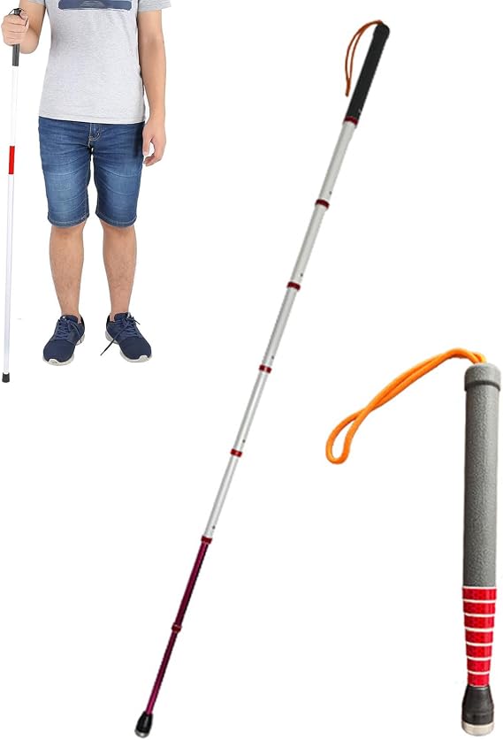 Blind Cane Folding, Telescopic Blind Cane - 8-Section Titanium Alloy Walking Stick with Reflective Film & Non-Slip Handle, Mobility Aid for Visually Impaired,118cm