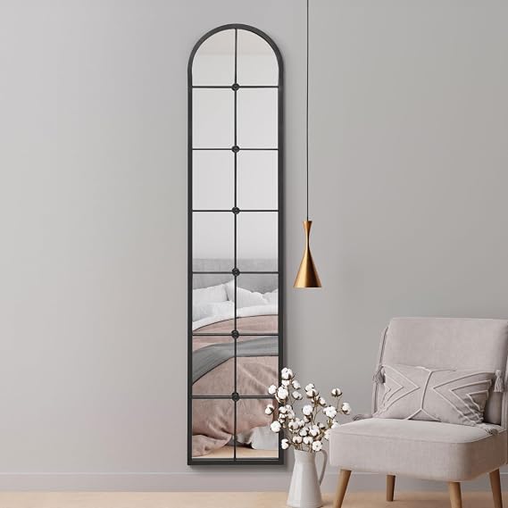 MirrorOutlet The Arcus - Black Framed Modern Full Length Arched Leaner Wall Mirror 75" X 16" (190CM X 40CM) Silver Mirror Glass with Black All weather Backing