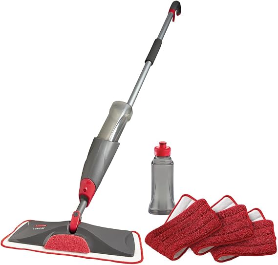 Rubbermaid Mikrofiber Ortaya Çıkarma Sprey Paspas Zemin Temizleme Seti, 3 Mikrofiber Islak Pedli, Islak ve Kuru Kullanım için 1 Çözüm Doldurulabilir Şişeler, Yıkanabilir ve Yeniden Kullanılabilir