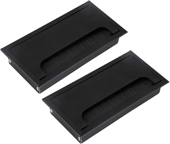 2 Pack 160mm Rectangular Cable Grommet with Brush, Black Aluminium Desk