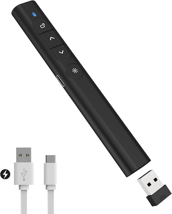 Presentation Clickers, Rechargerable Powerpoint Clicker Wireless Presenter Remote, 2.4GHz Hyperlink Volume Presentation Clicker for Powerpoint Computer Laptop Mac