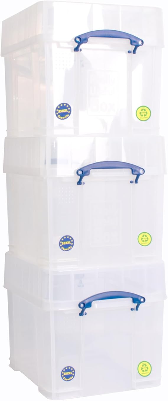 Really Useful Box Plastic Storage 35 Litre With XXL Lid Clear (Pack Of 3)
