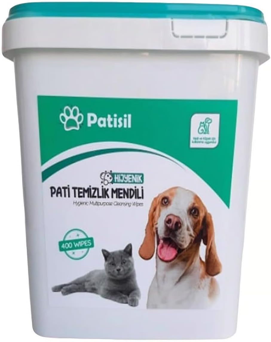 Patisil Evcil Hayvan Tüy ve Pati Temizleme Mendili, Köpek ve Kedi için Hijyenik Temizlik Mendilleri (400)