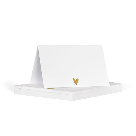 name Gold Heart White Folded Table card for Party Reception Birthday (50 Pieces) | Wedding Name Cards