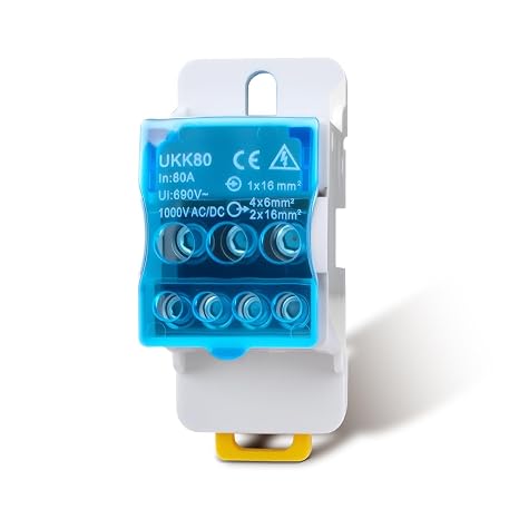 1Pcs Terminal Block Distribution Box 80A 1 In 6 Out, Din Rail Terminal Blocks Distribution Box Blue Shell