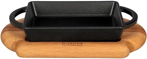 Lava Pişirme Kabı LV ECO P TV 1215 K4 Dikdörtgen Schale ve Holzplatter, Ölçüler 12 x 15 cm, Dökme Demir, Siyah