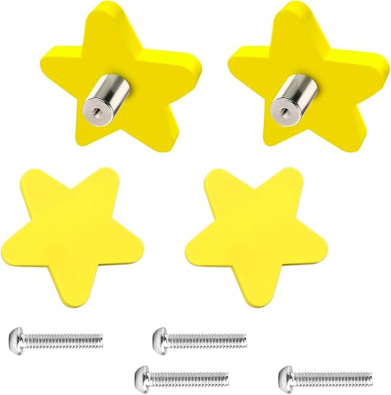 4PCS Star Cabinet Knobs, Decorative Drawer Pull Handles with Screws, Soft Knobs for Children's Room, Closet, Bedrooms, Cupboards, and Furniture, Yellow