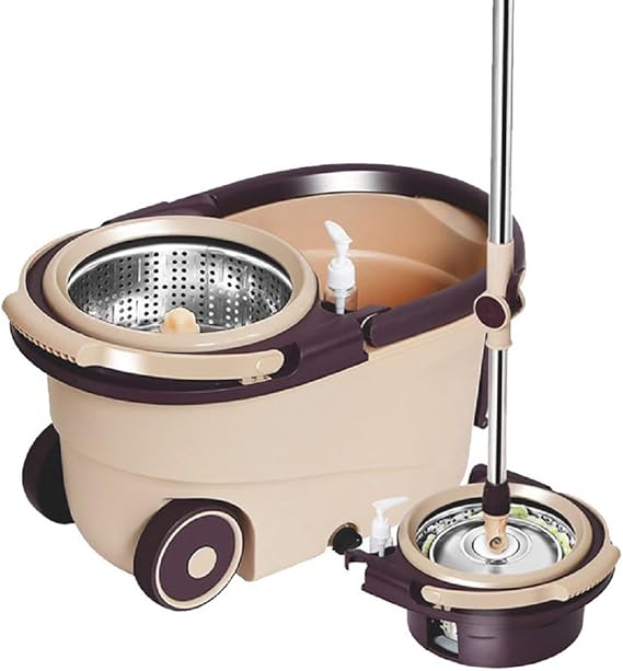 Spin Mop And Bucket Set, Floor Mops with 5 Reusable Pads & 122Cm Stainless Steel Adjustable Handle, Microfiber Mop And Buckets Sets for Cleaning Hard Wood Tile Floors,Coffee Color