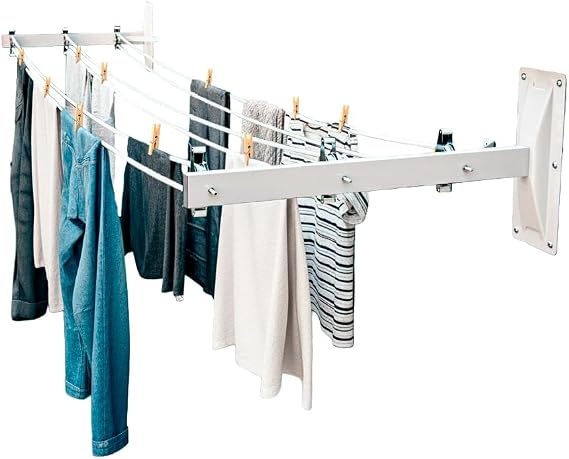 Amig - Tendedero de Pared de Colocación Lateral | Acero Inoxidable | 2 Brazos Laterales y 6 Poleas para 3 Cuerdas | para Exteriores | Fácil Instalación | Medidas: 45x18,5x8 cm