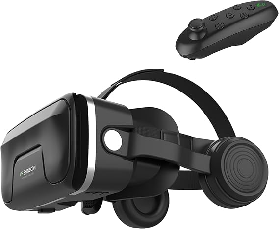 LONGLU VR Headset with Controller Compatible for iPhone and Android Phone, Upgrade VR Glasses with Headphones, 3D Virtual Reality Viewer for Watch Movies & Video Games, Support 4.7-7.2” Smartphone