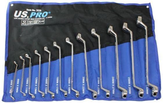 US PRO Tools 12 Piece Double Offset Ring Spanner Set 6-32mm 75DEG 3526