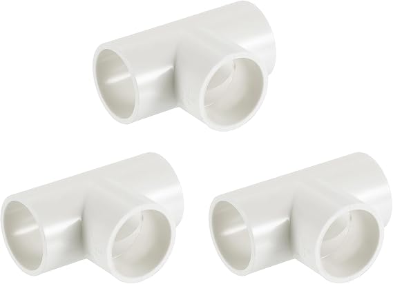 sourcing map 3/4" PVC Tee, 3 Pcs 3 Way Elbow Connector Furniture Grade PVC Tee Elbow Pipe Fitting Adapter Corner Fitting for Water Supplies Build Furniture Shelves Tents, White