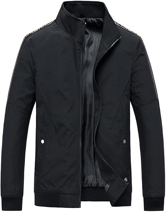 Men Jacket Autumn Winter Solid Color Men Jacket Men Stand-Up Collar Jacket Classic Men Business Jacket Men Zip Jacket C-Black XXL