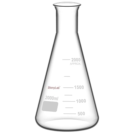 stonylab ガラス 広口 エルレンマイヤー フラスコ 2000ml ホウケイ酸ガラス エルレンマイヤー フラスコ 高耐久リム付き 1パック