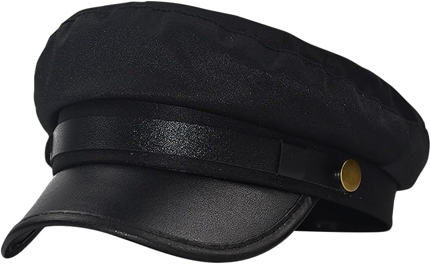 FSSTUD Black Men's Leather/Cotton Biker Cap, Size M (56-58 cm), High Sun Protection, Lightweight, Festive Theme, Perfect for Men, Outdoor Enthusiasts, Role-Players