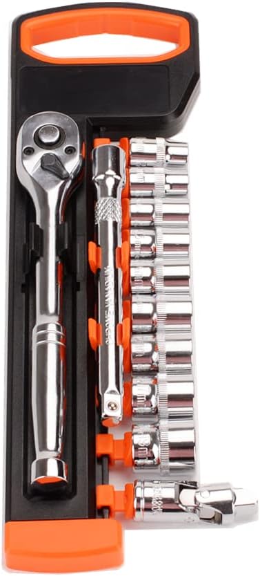 Socket Wrench Set, Drive Angle: 3/8 in. 9.5 mm, Ratchet Wrench, Hex Socket, Quick-Release Ratchet Handle, Automotive and Motorcycle Tools, 12-Piece Set with Holder 3/8 12pc