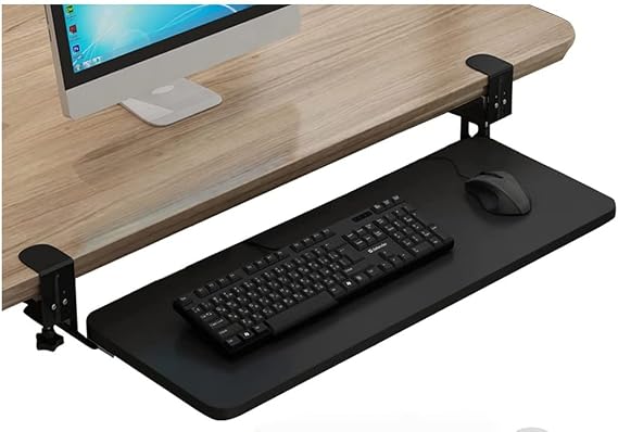 MJZYP Superlarge Keyboard Tray Under Desk Pull Out Keyboard Drawer Platform - Clamp-On/No Drilling Install, Keyboard And Mouses Storge Shelves Computer Elbow Arm Support 52 * 25cm