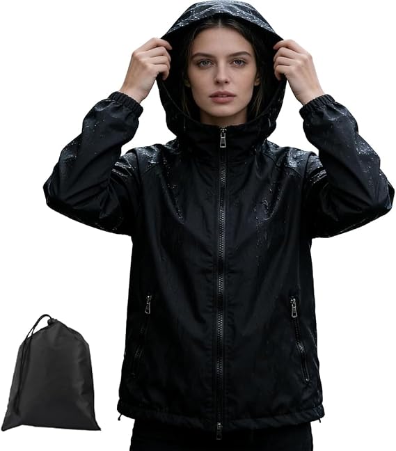 Lightweight Rain Jackets Womens ladies Waterproof Jackets with Hood Packable Raincoat Women for Running Cycling Hiking