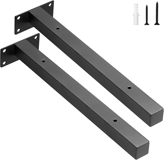 scicent 2 Pack Shelf Brackets Heavy Duty, 50KG Capacity, Hollow Design, Wall Brackets for Shelves (Black 30cm)