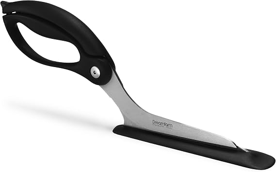 Dreamfarm SCIZZA Pizza Scissors Black Stainless Steel Pizza Cutter Large with Nylon Pad Pizza Scissors Dishwasher Safe Kitchen Scissors for Pizzas and Flatbread