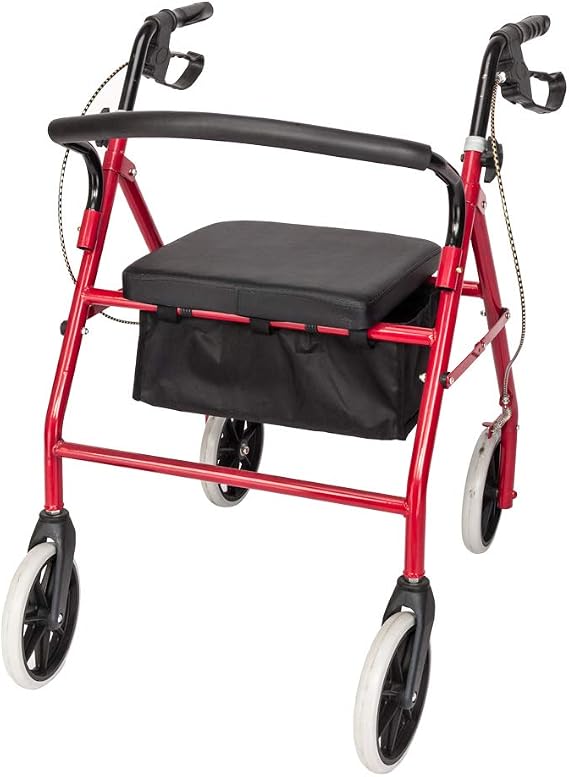 4 Wheel Walker with Padded Seat and Back, Foldable Rollator