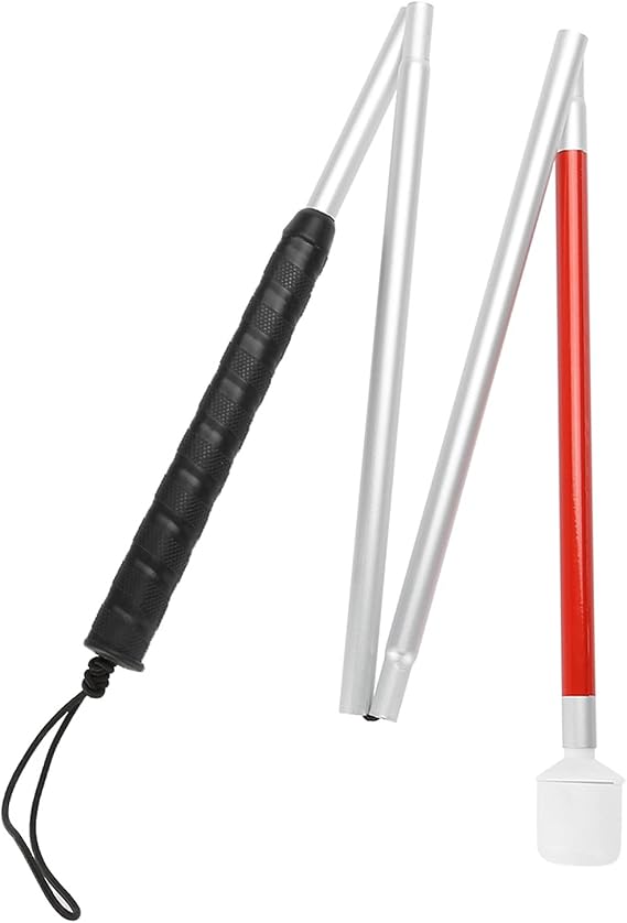 Foldable Reflective Walking Stick, Non Slip Blind Cane Stick with Red Reflective Tape Aluminium Alloy Walking Sticks for Outdoor Hiking Cane 43.3in