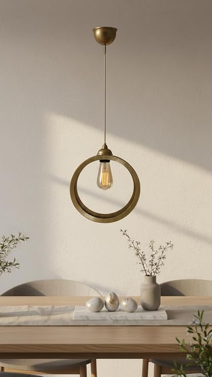 Eskitme Gold Endüstriyel Metal Hasır Tel Dairesel Model Hol mutfak Tekli Sarkıt Avize Aydınlatma [Enerji Sınıfı A]