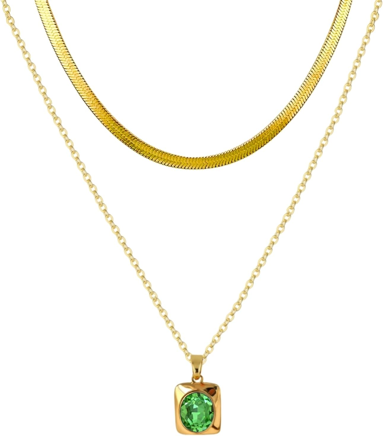 Ketten Set Layering Halskette Damen Schlangenkette Rechteck Kristall Anhänger Halskette 18K Gold überzogen Edelstein Zirkon Silber Schmuck Geschenk für Mama Frau Freundin