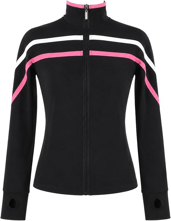 Figure Skating Warmup Jacket with Stripes and Thumb Holes