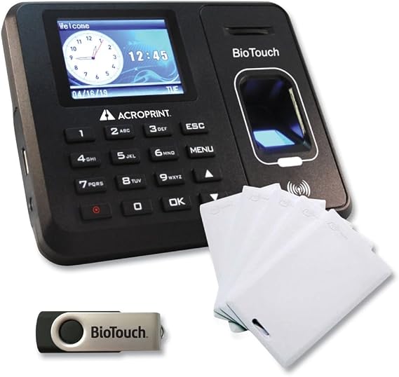 Acroprint BTR150 BioTouch Time Clock & Badges Bundle - Black