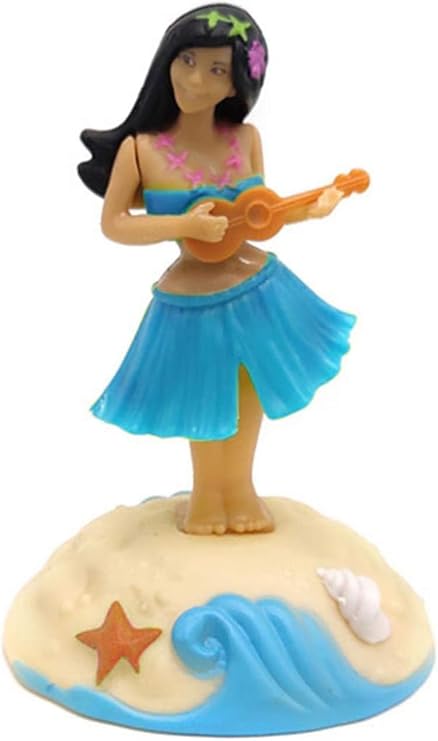 Blue Dashboard Hula Bobble Head Solar Powered Hawaiian Hula Shaking Head Dancing Toy Figure for Car Interior Decorations Ornament Play Figures Style