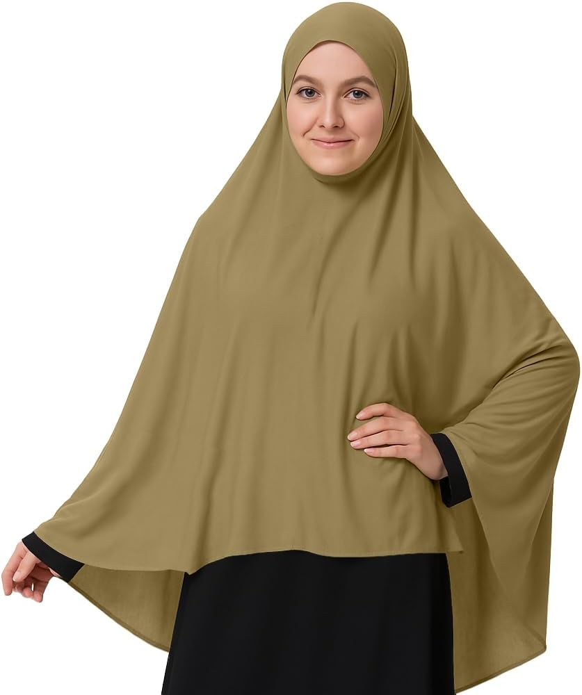 Womens Islamic Long Khimar Hijab, Ladies Soft Muslim Ehram Ihram Overhead Pull-On Top Scarf Jilbab Abaya Burqa Prayer Dress For Home, Office, Madrassa, Umrah, Hajj, Ramadan, Eid, Gift