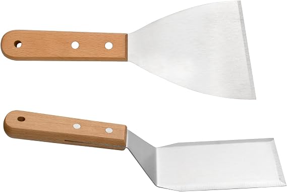 2 Pieces Stainless Steel Spatula Stainless Steel with Wooden Handle Metal Spatula Heat-Resistant Rust-Resistant Griddle Scraper for Grilling, Burgers, Frying, and Cooking