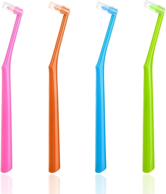 4 Pcs Tuft Toothbrushes Slim Interspace Teeth Brush, Compact Interdental Soft Trim, for Orthodontic Braces & Detail Cleaning, Sensitive Gums Deep Cleaning