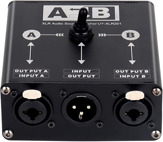 Audio Source Switcher Box Passive 2 in 1 Out/1 in 2 Out XLR Balanced Manual for Microphone Sound Card Mixer