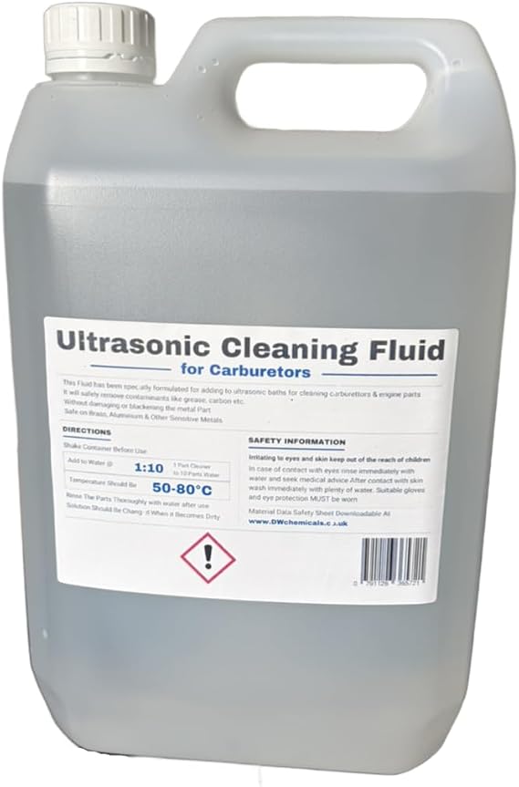Ultrasonic Carburettor Engine Machine Parts Cleaning Fluid, Home or Professional Use On All Metals (5 Litre)