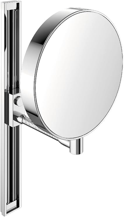 Emco shaving and cosmetic mirror, mirrored on both sides, magnification 3x and 7x, round, flex arm, slide rail, non-illuminated